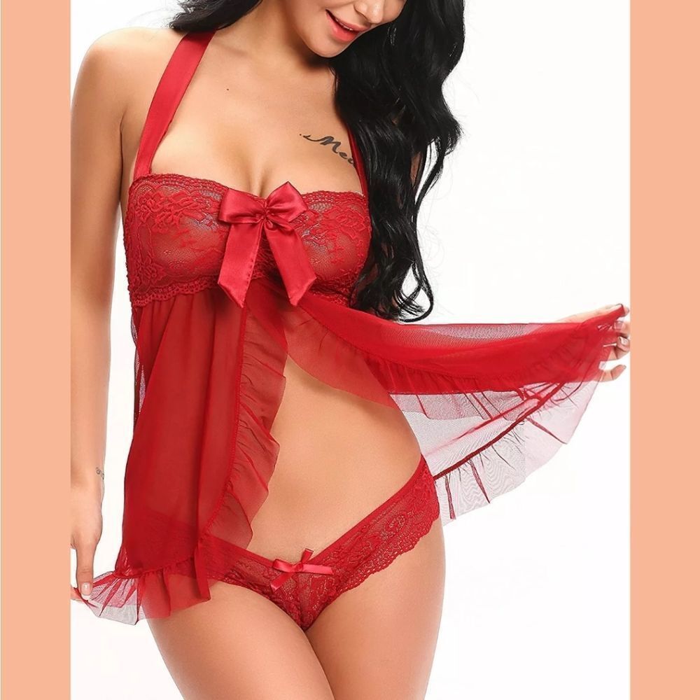 Sexy-Lingerie-Babydoll-Sleepwear-G-string-Lace-Dre  